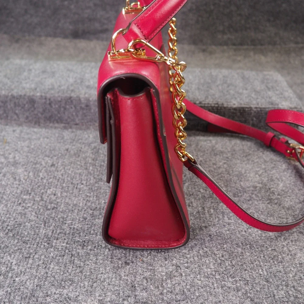 Michael Kors Sloan Satchel Red Leather Gold Tone Top Handle Crossbody Bag